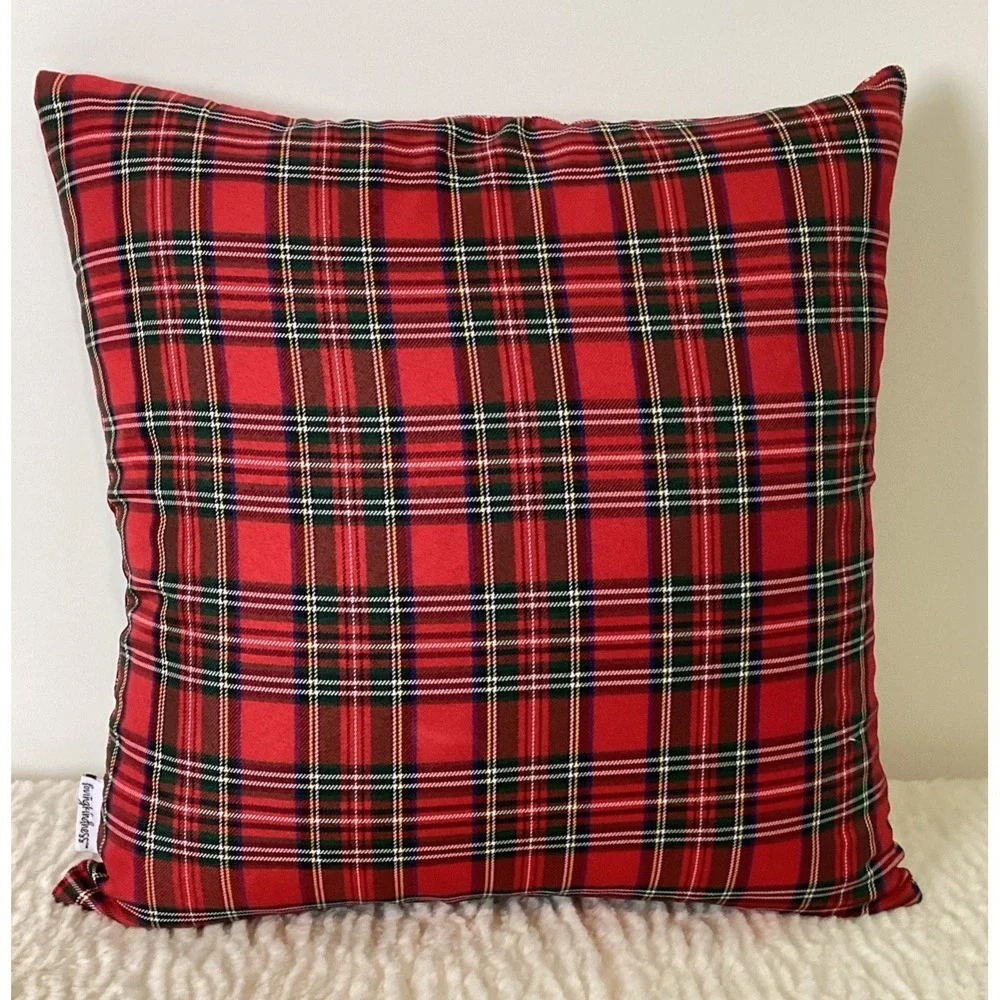 Christmas Dog Throw Pillow Yorkie Terrier Plaid Embroidered LovingKindness